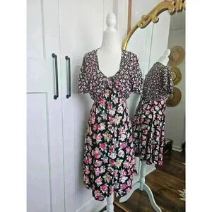 Vtg 90s Carol Little Women's Size 10 Floral Tie Front and Back Midi Summer Dress